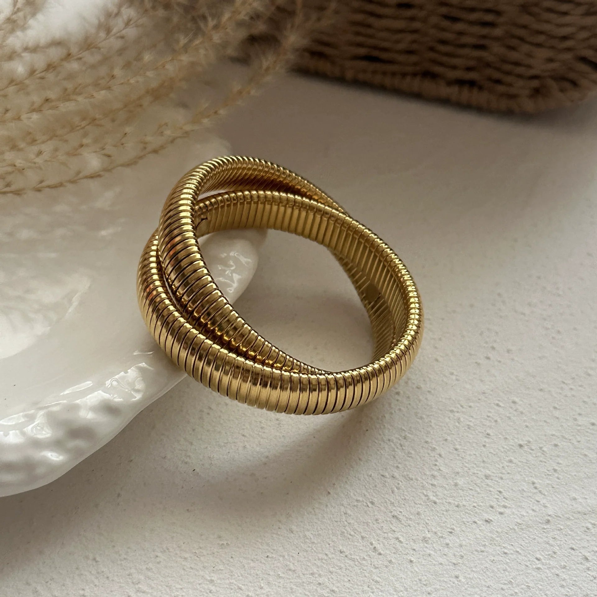 Shakira Sculptural Metal Cuff - Double Circle