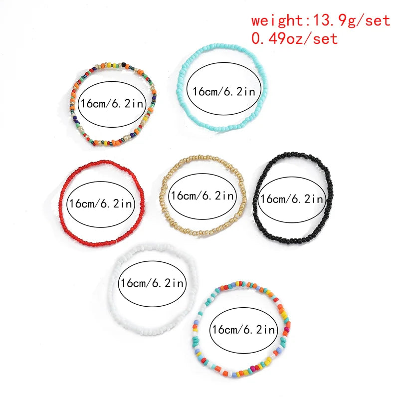 Aniah Rainbow Beaded Stack - Mixed Color Bracelets (7 Pcs)