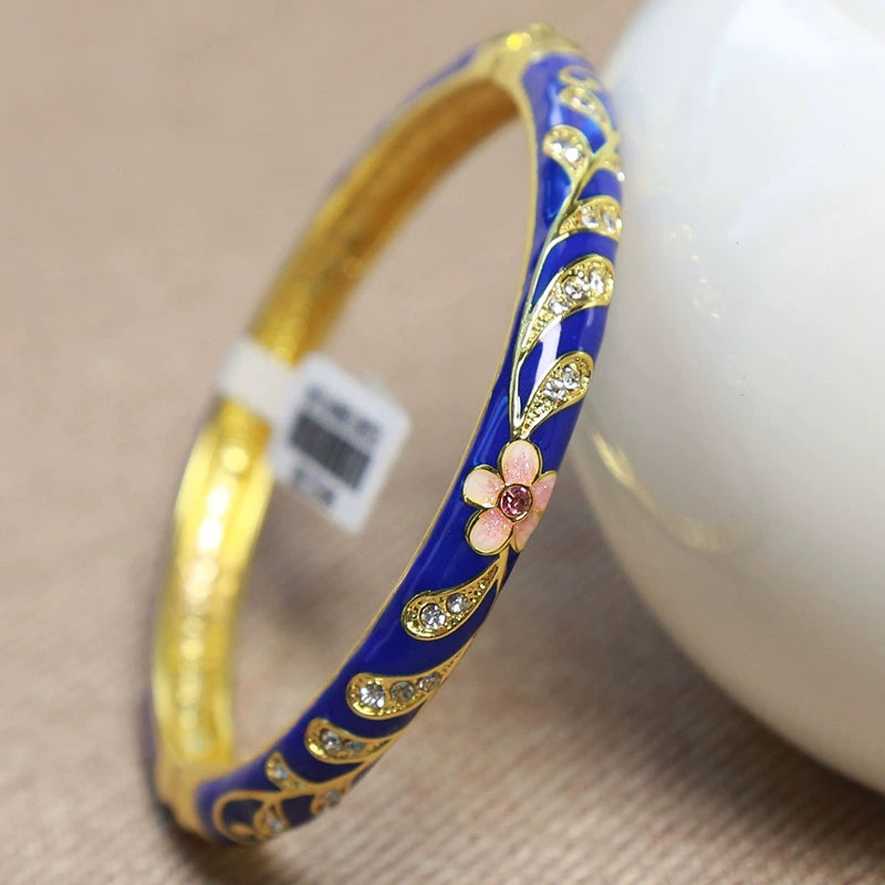 Angelique Floral Enamel Bangle - Dark Blue [U5YR2XCQ]