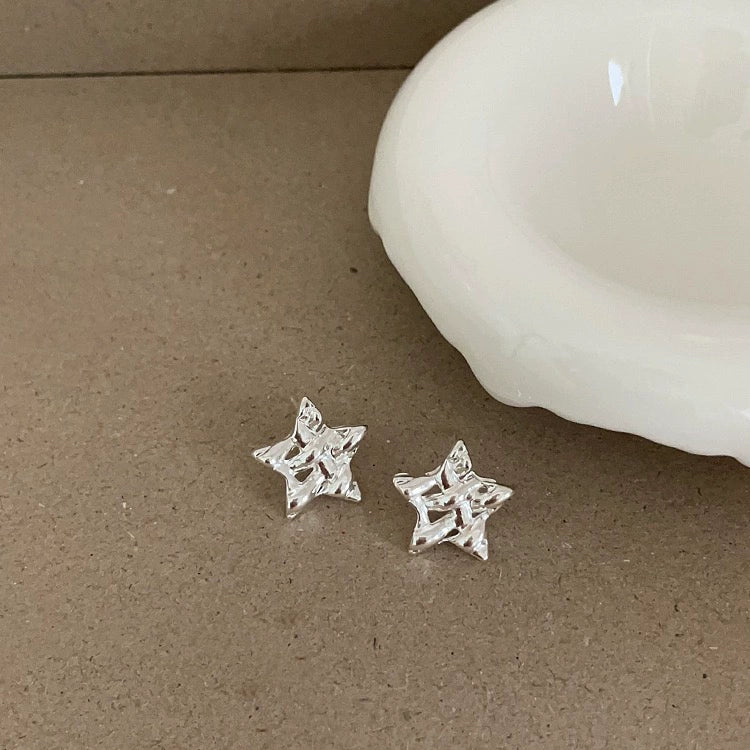 Aubriel Textured Star Studs - Silver
