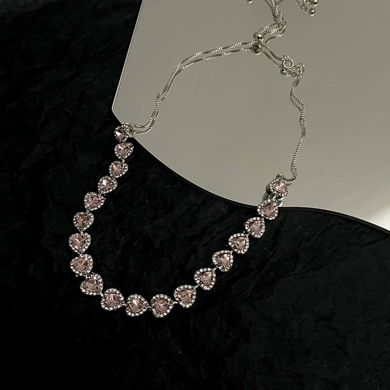 Rylynn Pink Pave Necklace - Single Pink Heart