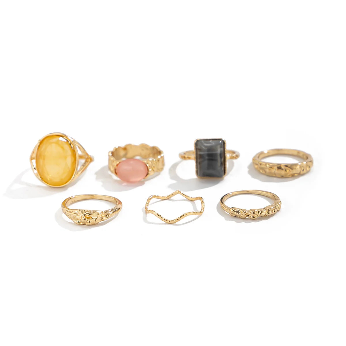 Holley Stacking Gemstone Ring Set - Light Gold (7 pieces)