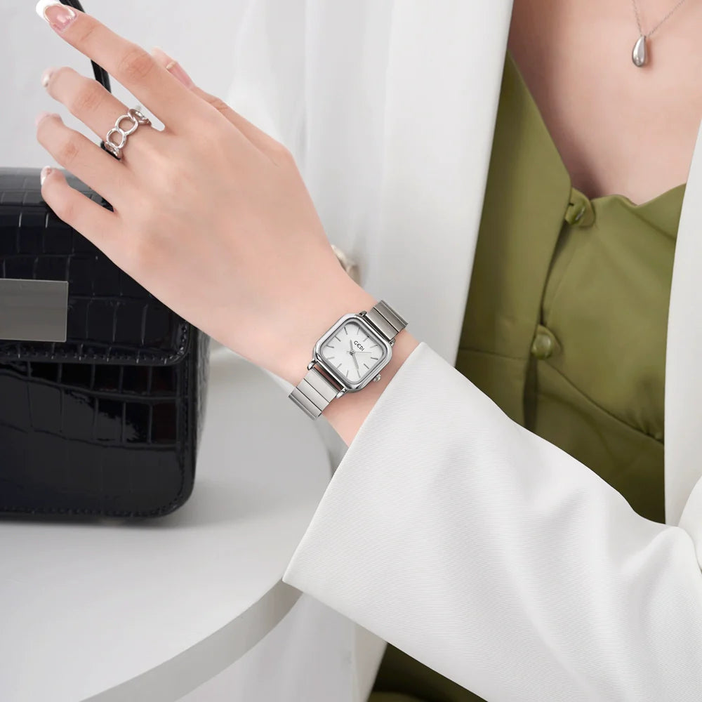 Halina Elegant Square Quartz Watch - Elegant Silver