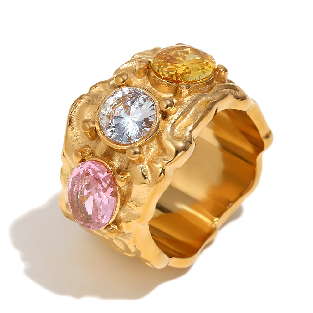 Graciella Cast Diamond Collection - Irregular Iridescent Diamond Ring - Gold, Size 6 [YSEH3RVA]