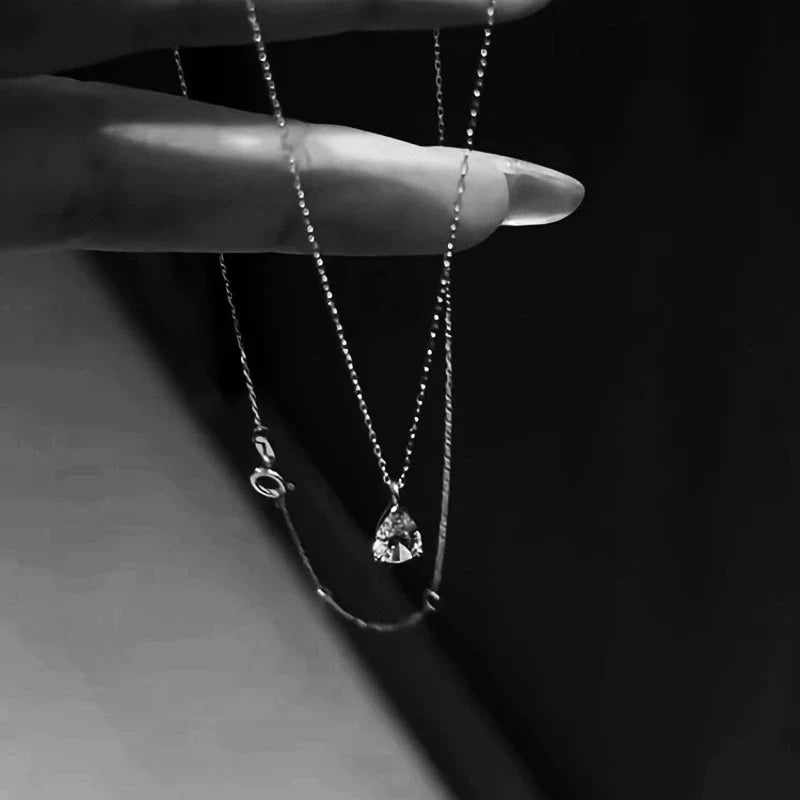 Nova Teardrop Sparkle Necklace - Mermaid Tear Water Drop Necklace (Silver)