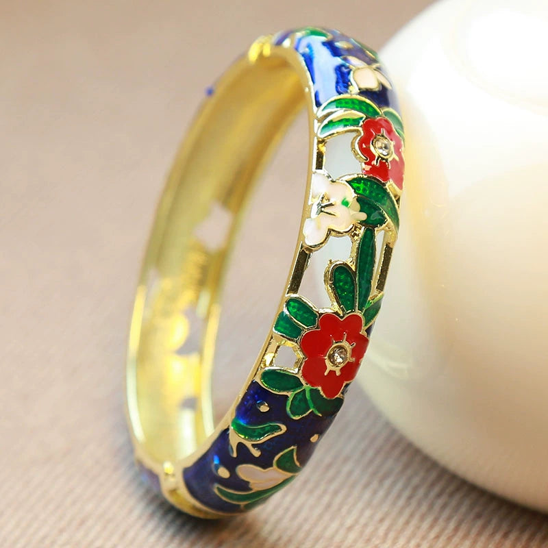 Kynli Floral Cloisonne Bracelet - Blue [REZ4GCKJ]