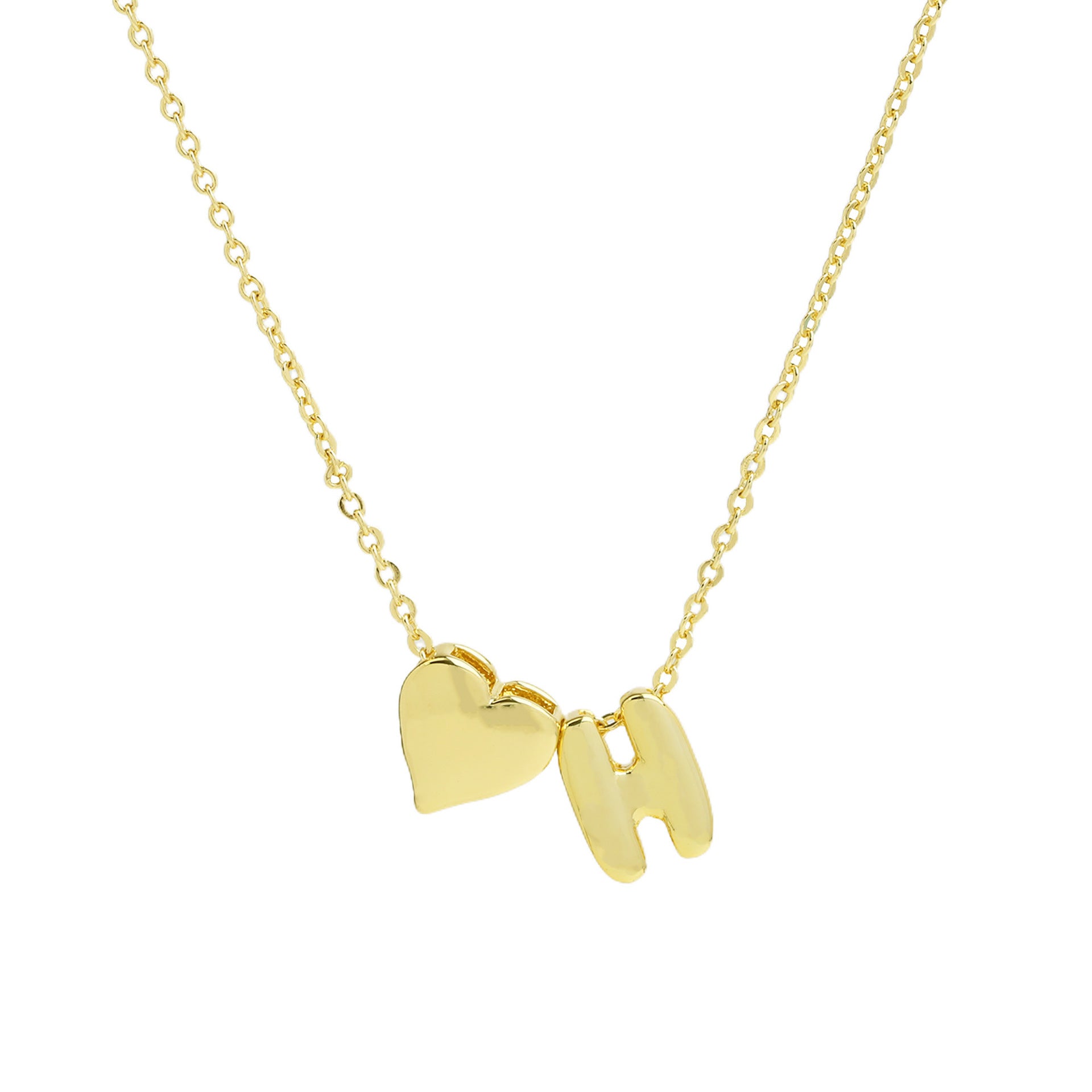 Korie Puffed Initial Necklace - Letter H Necklace [USTGHRDK]