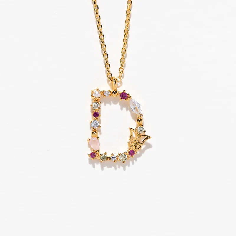 Joelle Golden Butterfly Initial Necklace - D Initial