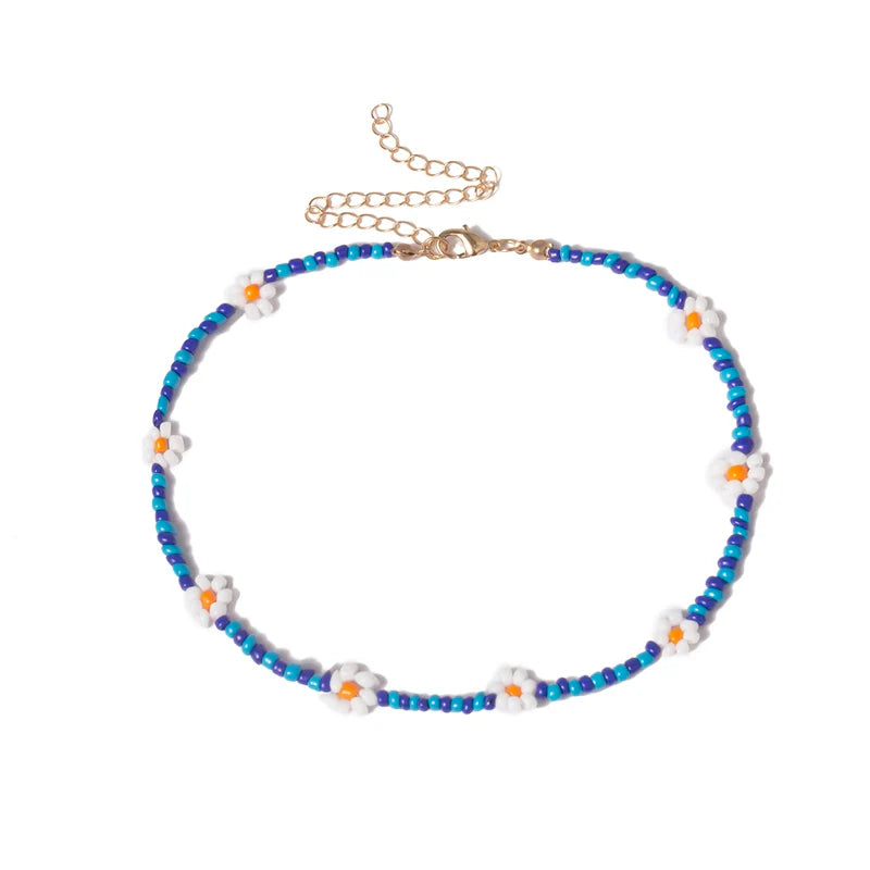 Melani Daisy Charm Necklace - Necklace - Blue