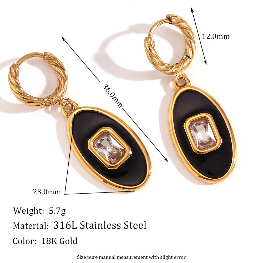 Amberley Hammered Geometric Earrings - Square Diamond Drip Oil Oval Twisted Earring Clasps - Gold Black [25EHM21T]