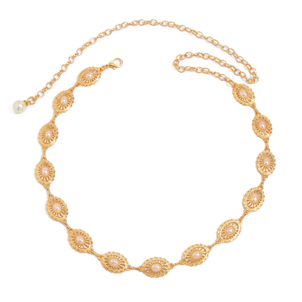 Brissa Faux Pearl Turquoise Waist Chain - Gold/White Faux Pearl