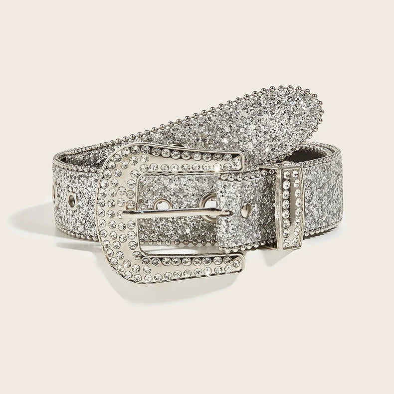 Silver Rhinestone Hip-Hop Belt - Silver