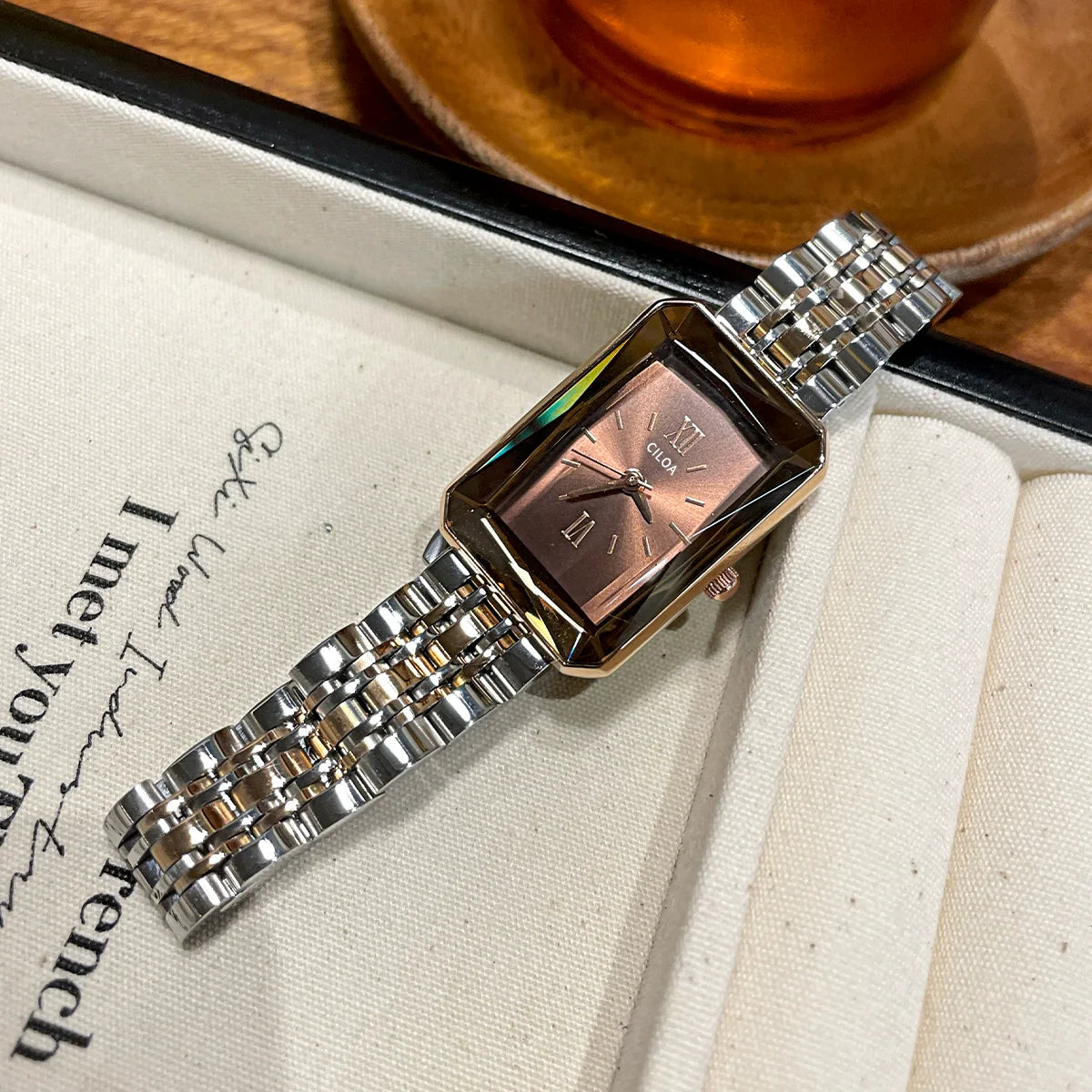 Kate Minimalist Rectangular Watch - Coffee