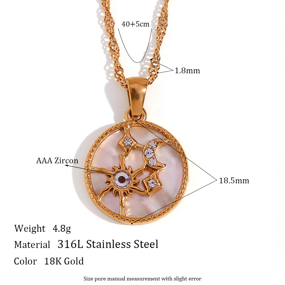 Chantal Layered Celestial Necklace - Connected Sun Moon Star Shell Round Necklace - Gold - White Shell [ADJWZMDO]