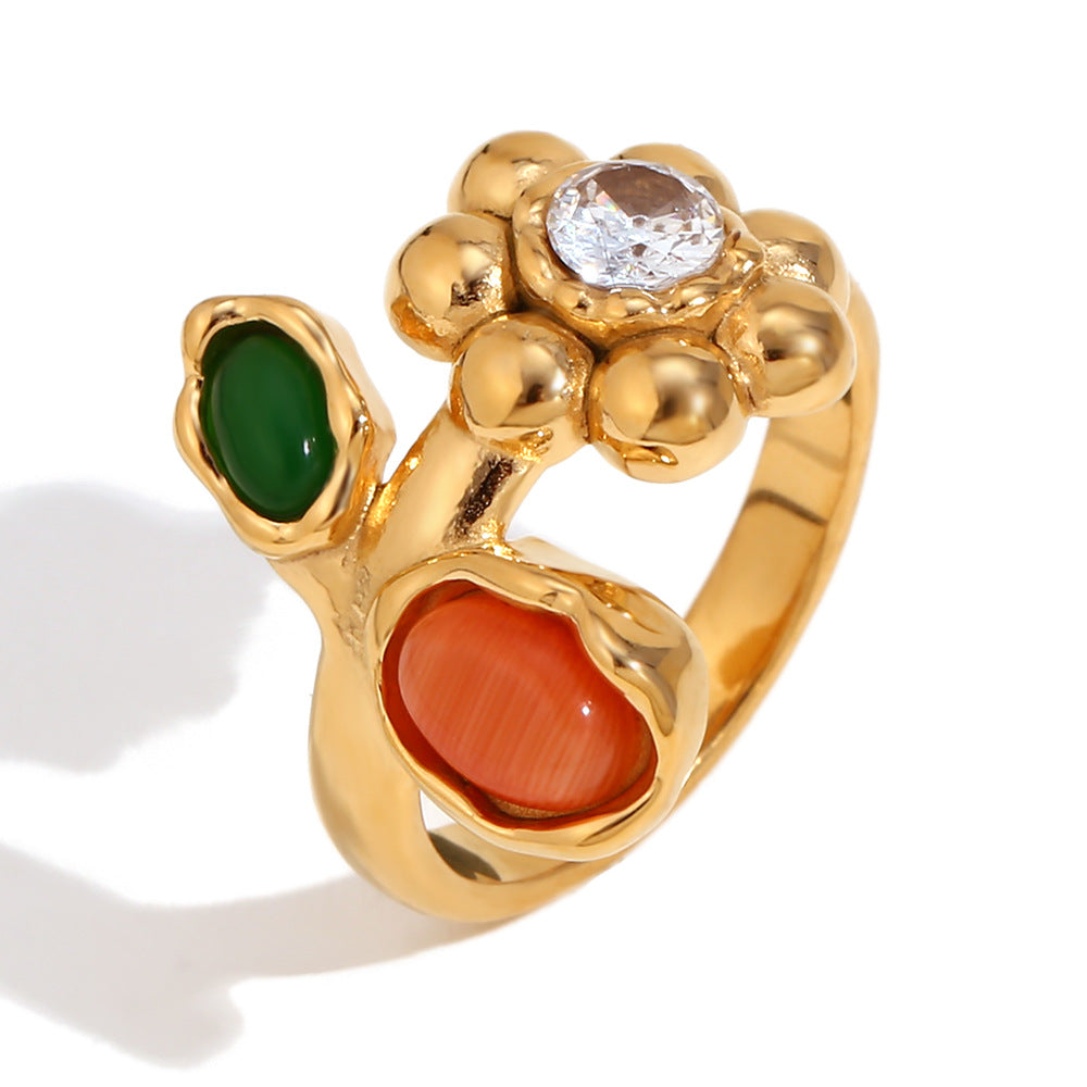 Vicky Gold Hammered Flower Ring - Flower Gemstone Ring - Gold Multicolor - Size 6 [TRTDH3TA]