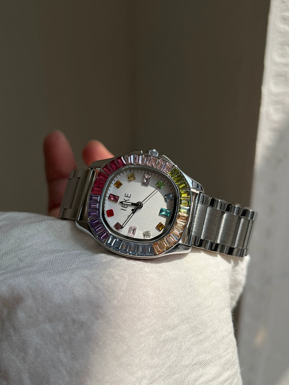 Josey Elegant Crystal Watch - Silver Band White Face [7PRU1KEG]