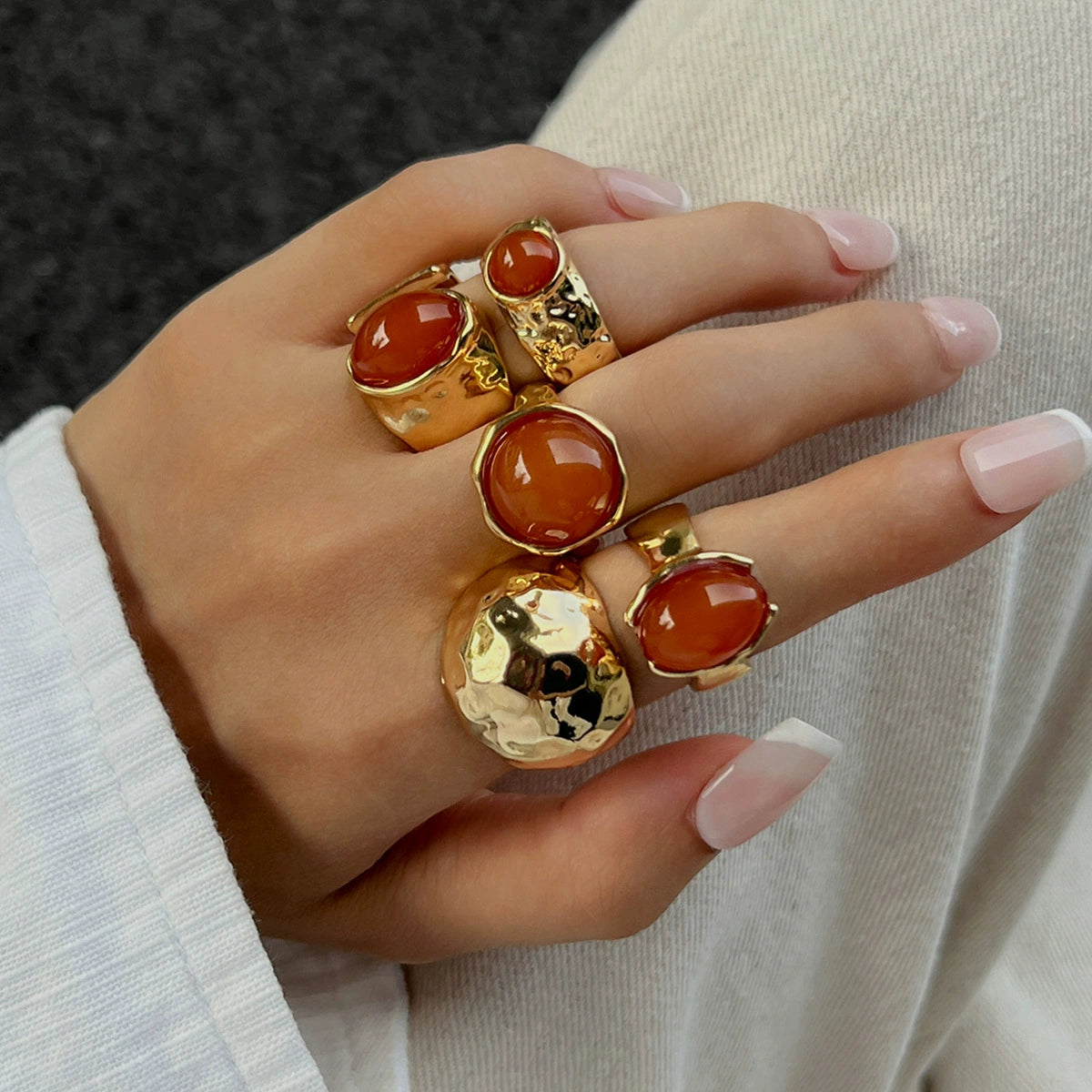 Kymber Stackable Gemstone Ring Set - Light Gold 5-Piece Set K2 [E1YZ2OCK]