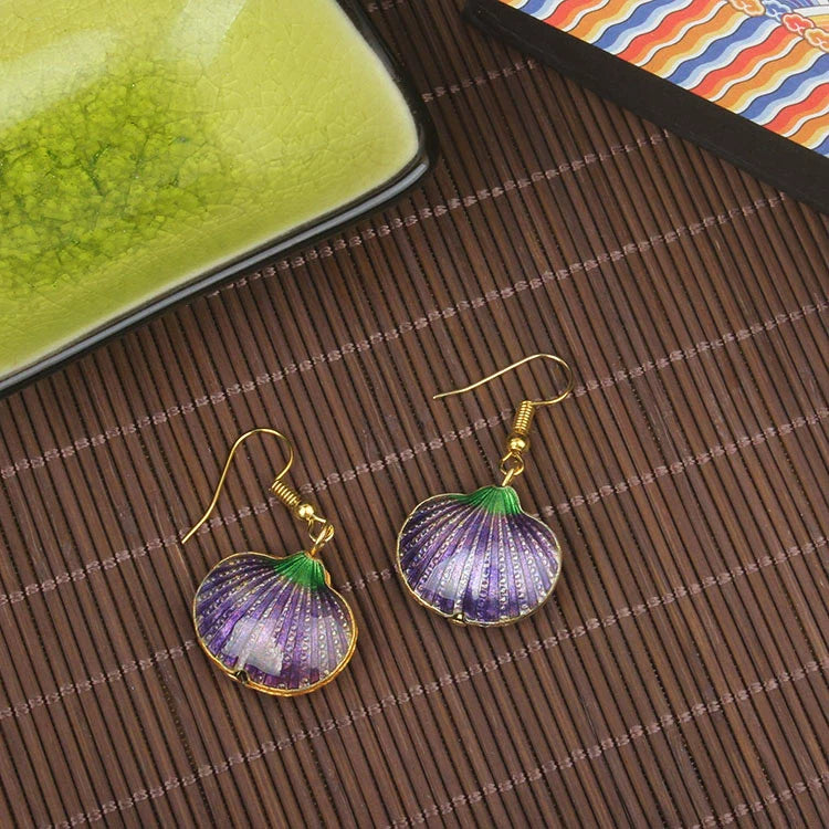 Adia Vintage Enamel Drop Earrings - Purple Shell