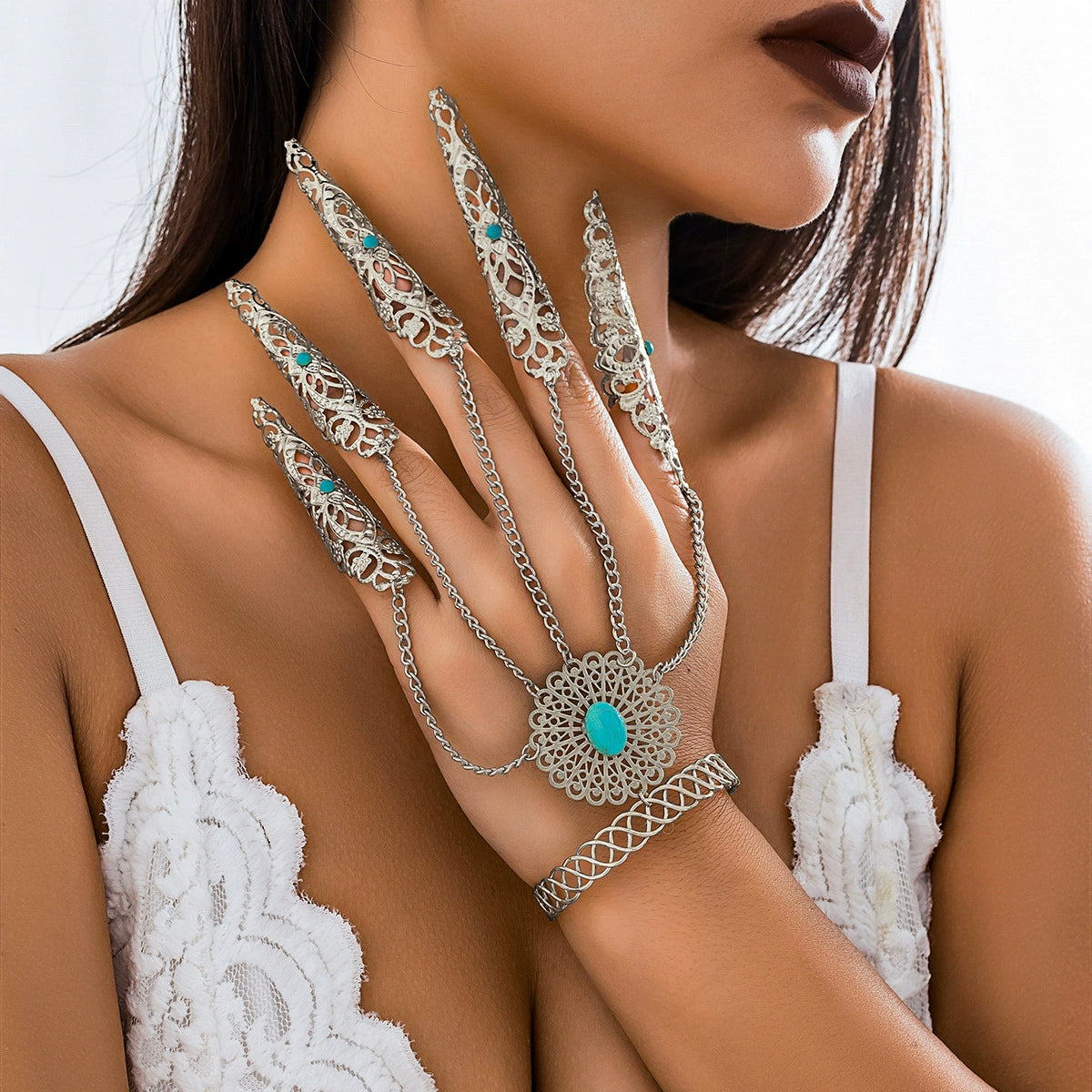 Bruchy Gothic Nail Hand Jewelry - Style 02 Silver [RDB3T2BJ]
