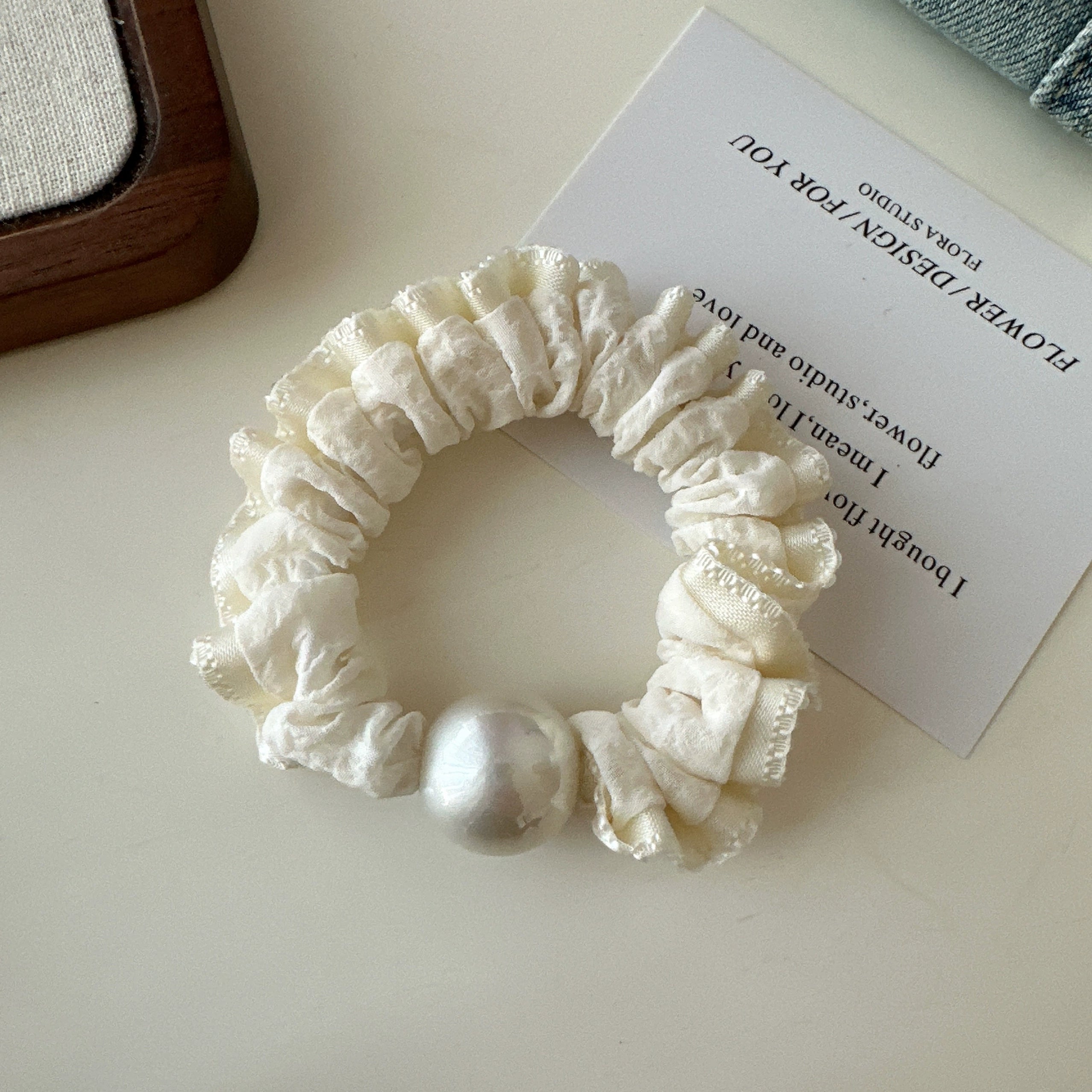 Cecile Ruffled Scrunchie - Solid Beige [LMR39CZD]