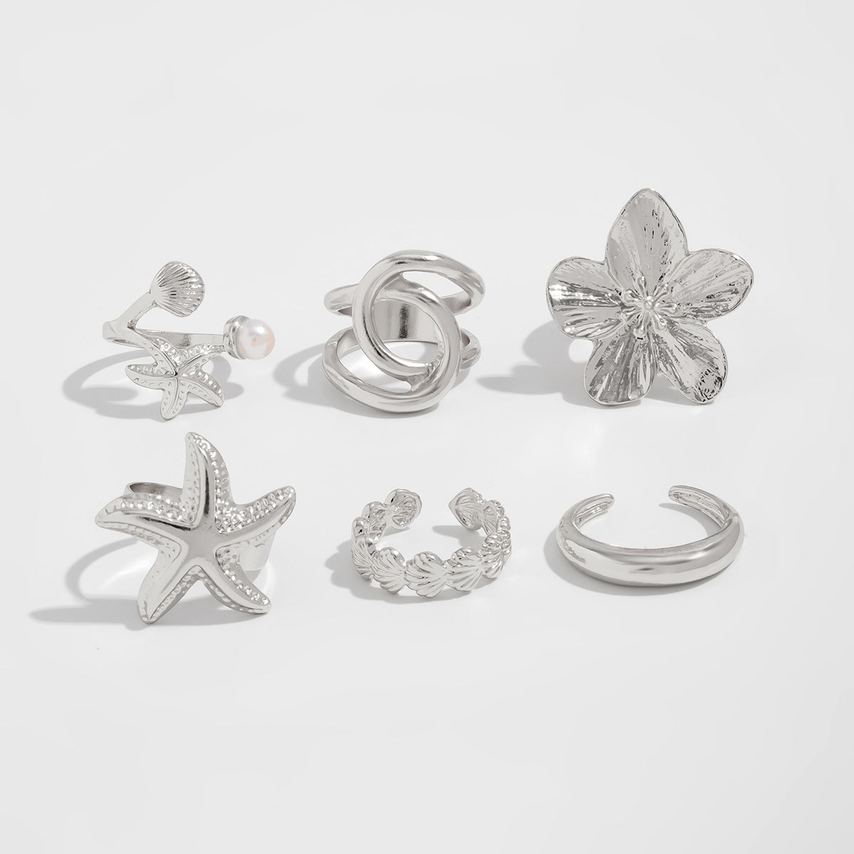 Zoya Irregular Ring Set - Silver [RSYN2B84]