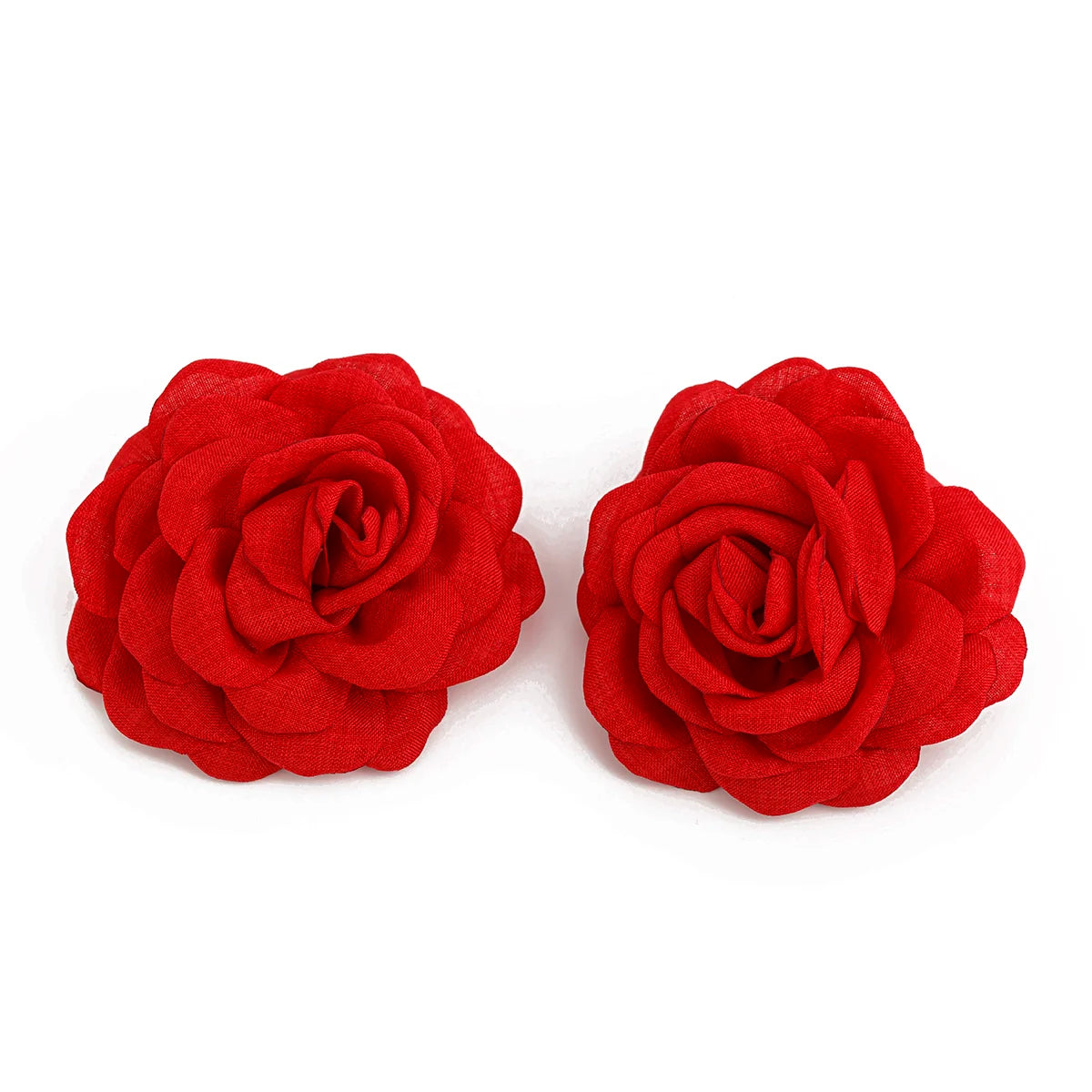 Gracelynne Fabric Rose Stud Earrings - Red