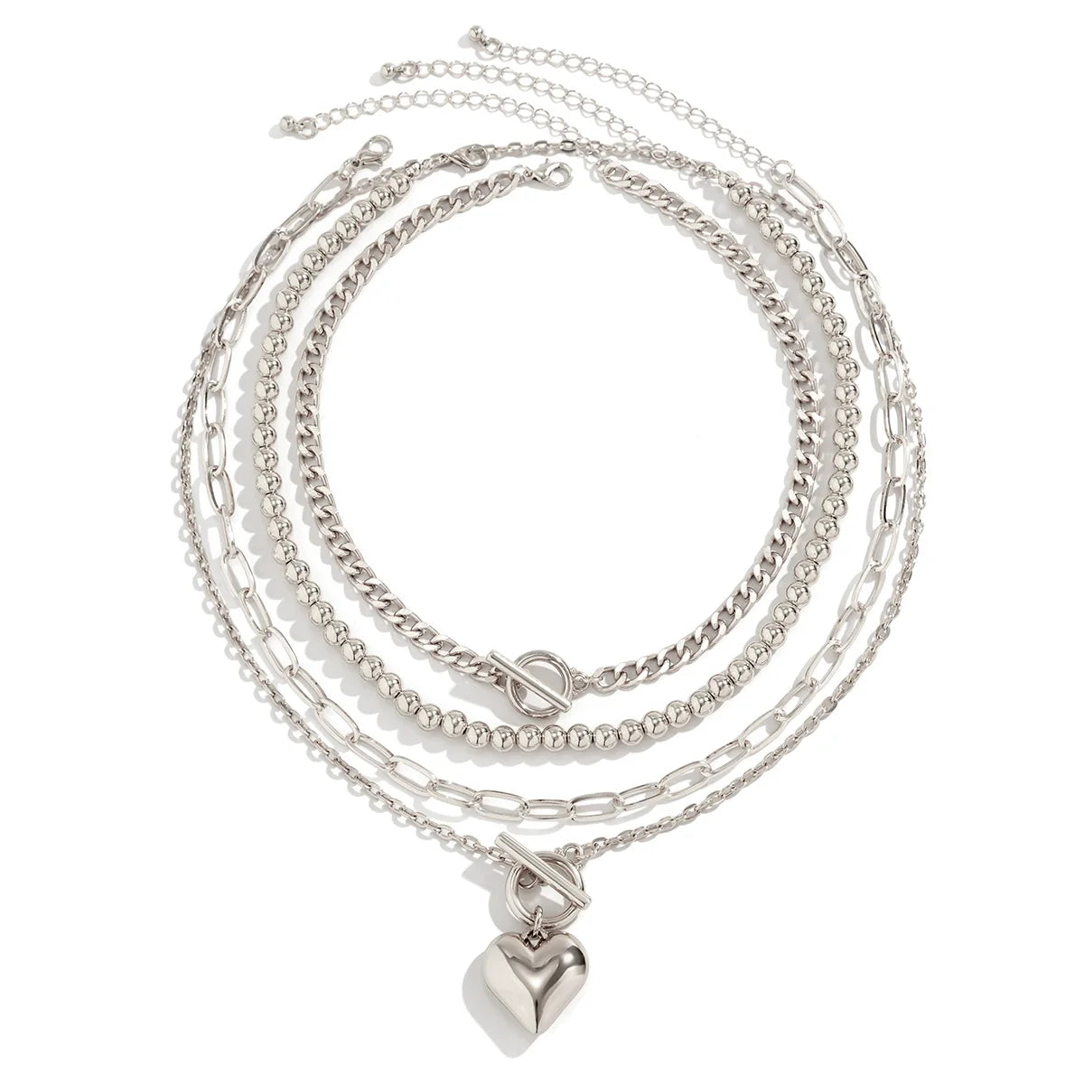 Amazing Layered Charm Necklace Set - Silver