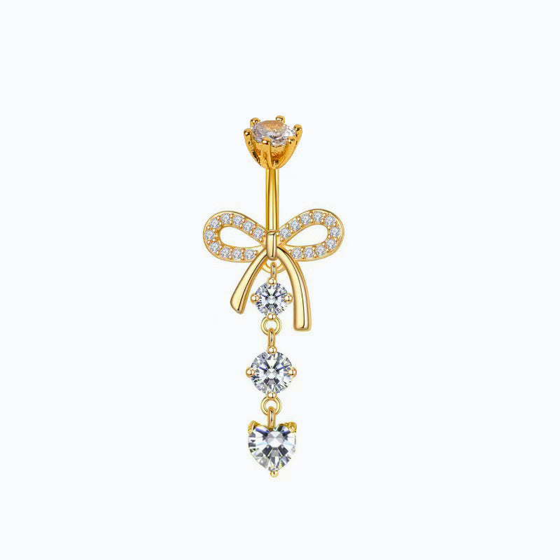 Catelyn Bow Zircon Navel Ring - Design 1 White Zircon (18k Gold Plated) [Q86CUHTG]