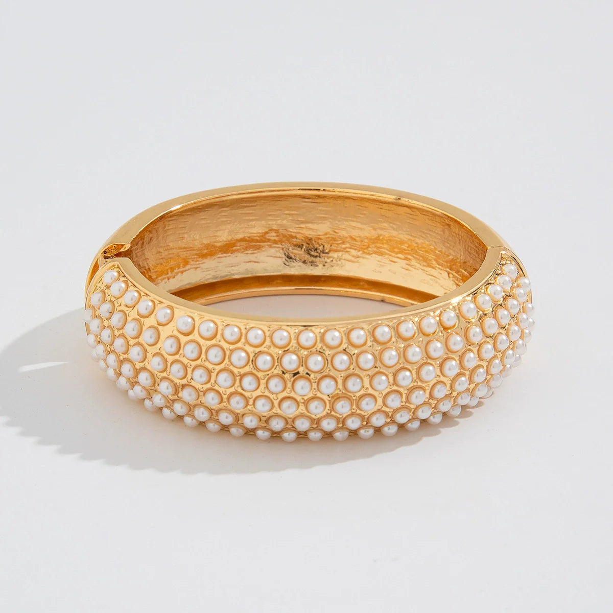 Citlaly Elegant Pearl Bangle - Oval Imitation Pearl Gold