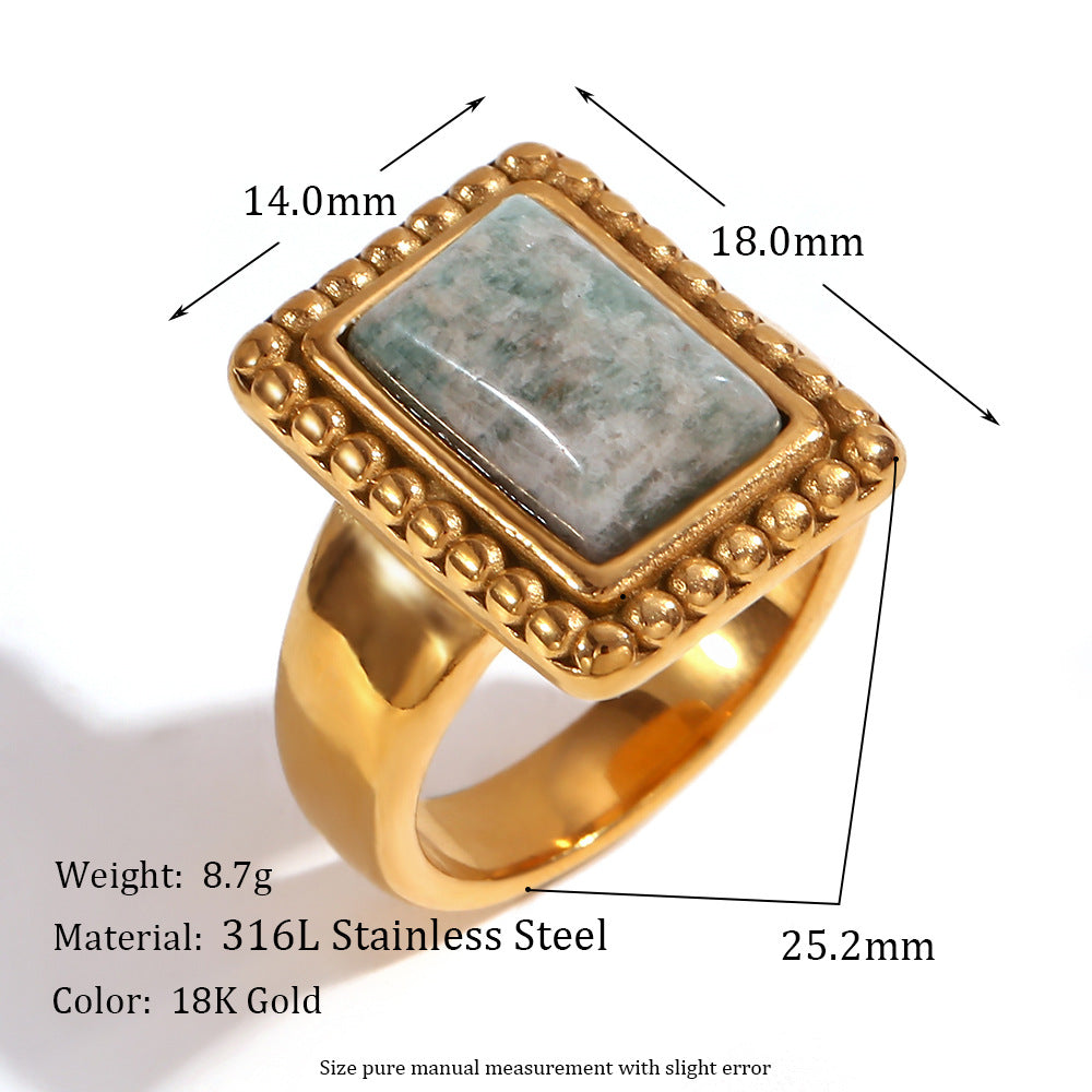 Shaindy Retro Stone Rings - Lace Rectangular Natural Stone Ring - Gold - Amazonite - Size 7 [09T0W3Y9]