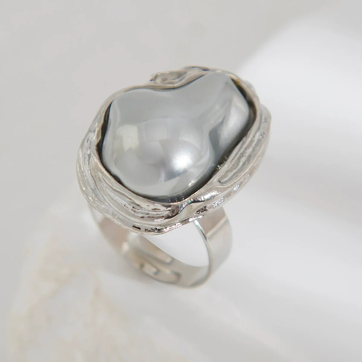 Celestine Baroque Pearl Ring - Grey Silver