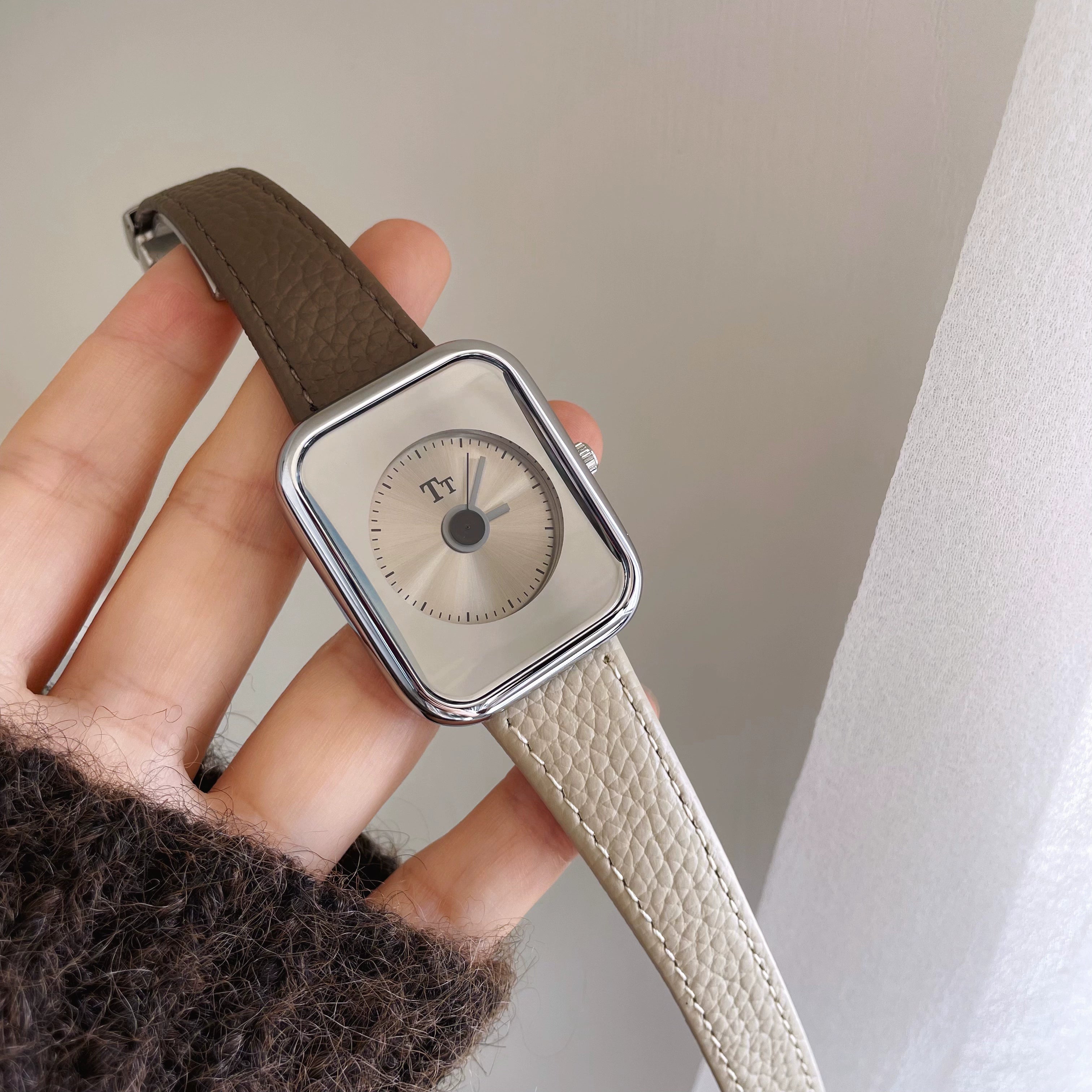 Embry Contrast Leather Square Watch - Coffee Contrast [KI5EJ09P]