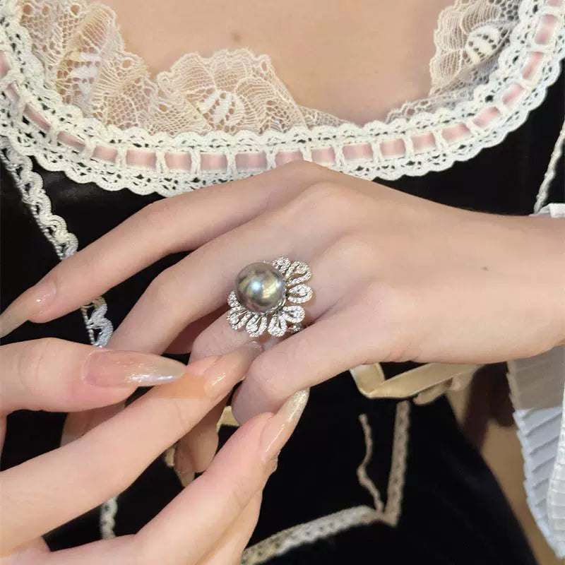 Chasidy Elegant Pearl Zircon Ring - One Size Open [8HKKNFKB]