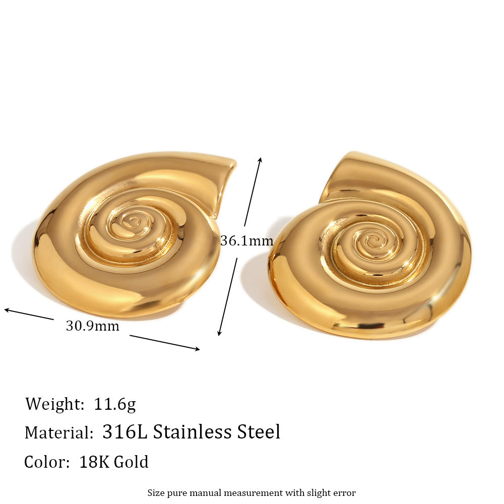 Sama Vintage Gold Drop Earrings - Conch Shell Studs - Gold [2VQLPU6R]