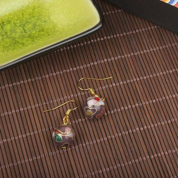 Jo Enamel Drop Earrings - Coffee Round Bead