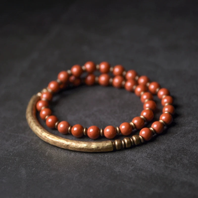 Aasiya Bohemian Stone Bracelet - Size 17 Male (Two-Wrap Red Jasper)