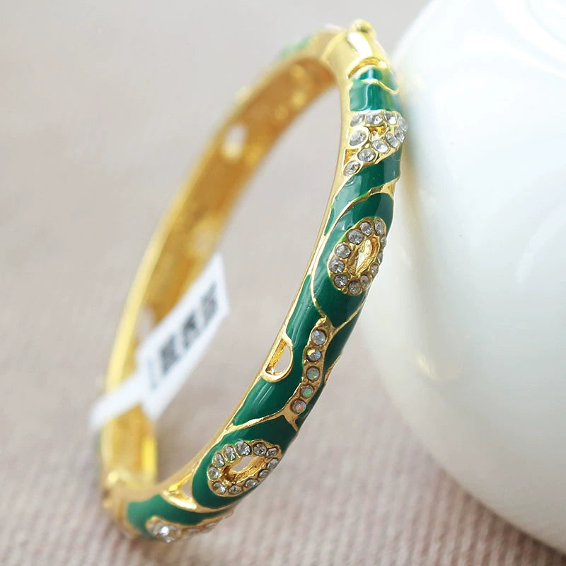 Azariyah Cloisonné Diamond Bangle - Green (High Quality) [QP28HQLC]
