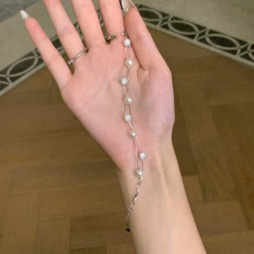 Nyssa Double Pearl Sparkle Bracelet - Pearl Round Bead Bracelet (S925 Sterling Silver)