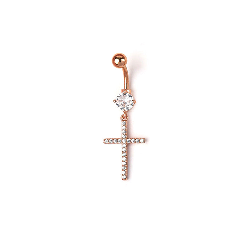 Catherine Zircon Cross Navel Ring - White (Rose Gold) [CUGQSE9S]