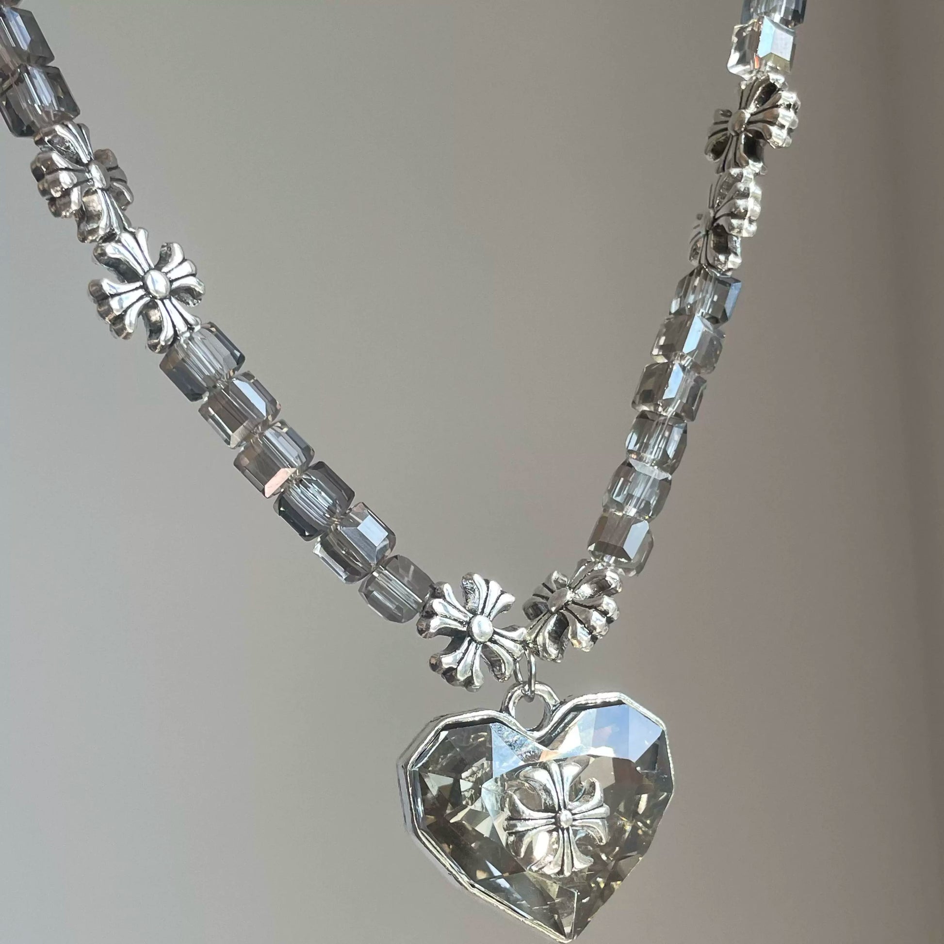 Genesis Crystal Heart Pendant Necklace - Chrome Heart Necklace
