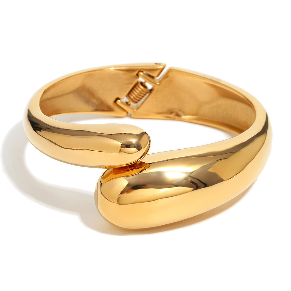Leeba Serpent Embrace Cuff - Smooth Double Snake Head Cast Large Bangle - Gold [BFY8AJTP]