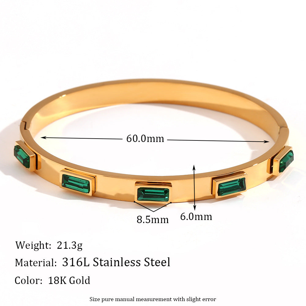 Zyrah Gold Zircon Cuff Bracelet - Rectangular Green Zircon Bangle [CLEMT2PJ]