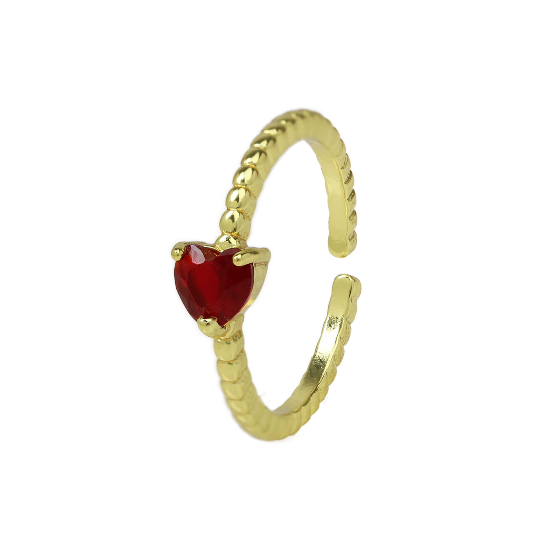 Teigan Heart Gemstone Open Ring - Rose Red [SF7JARW4]
