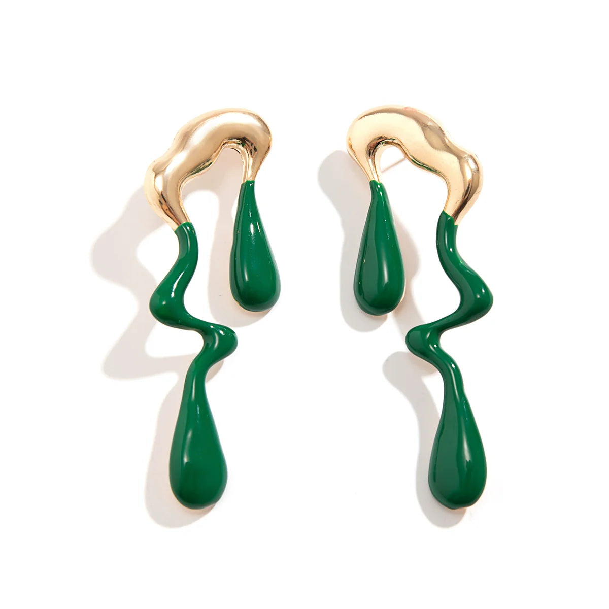 Markayla Sculptural Drop Earrings - Gold + Green