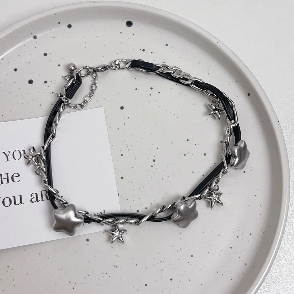 Virginia Star Leather Choker - Black Leather Star Choker