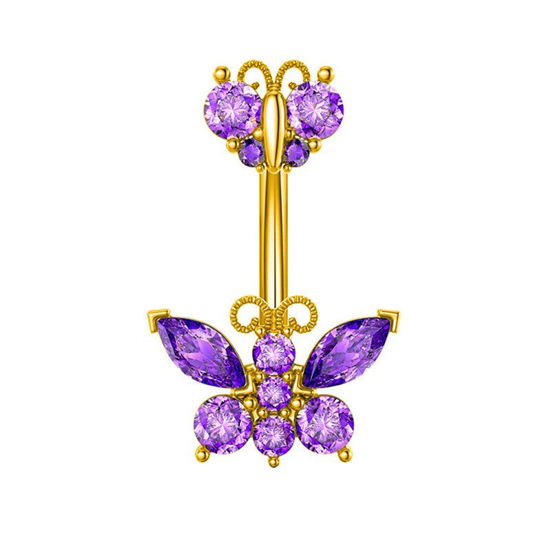 Keely Zircon Bow Navel Ring - 紫色（18k金） [WX1MO2FE]