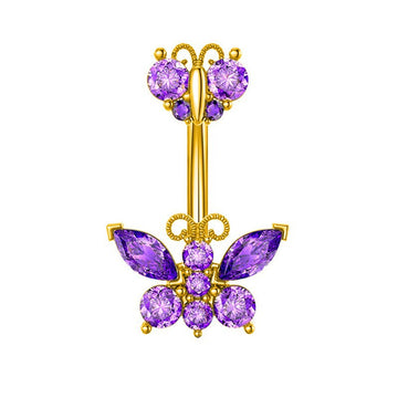 Keely Zircon Bow Navel Ring - 紫色（18k金） [WX1MO2FE]