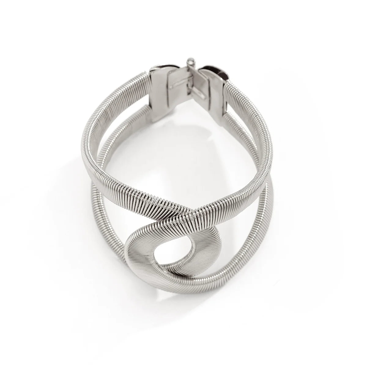 Hajra Striped Spring Bangle - Silver