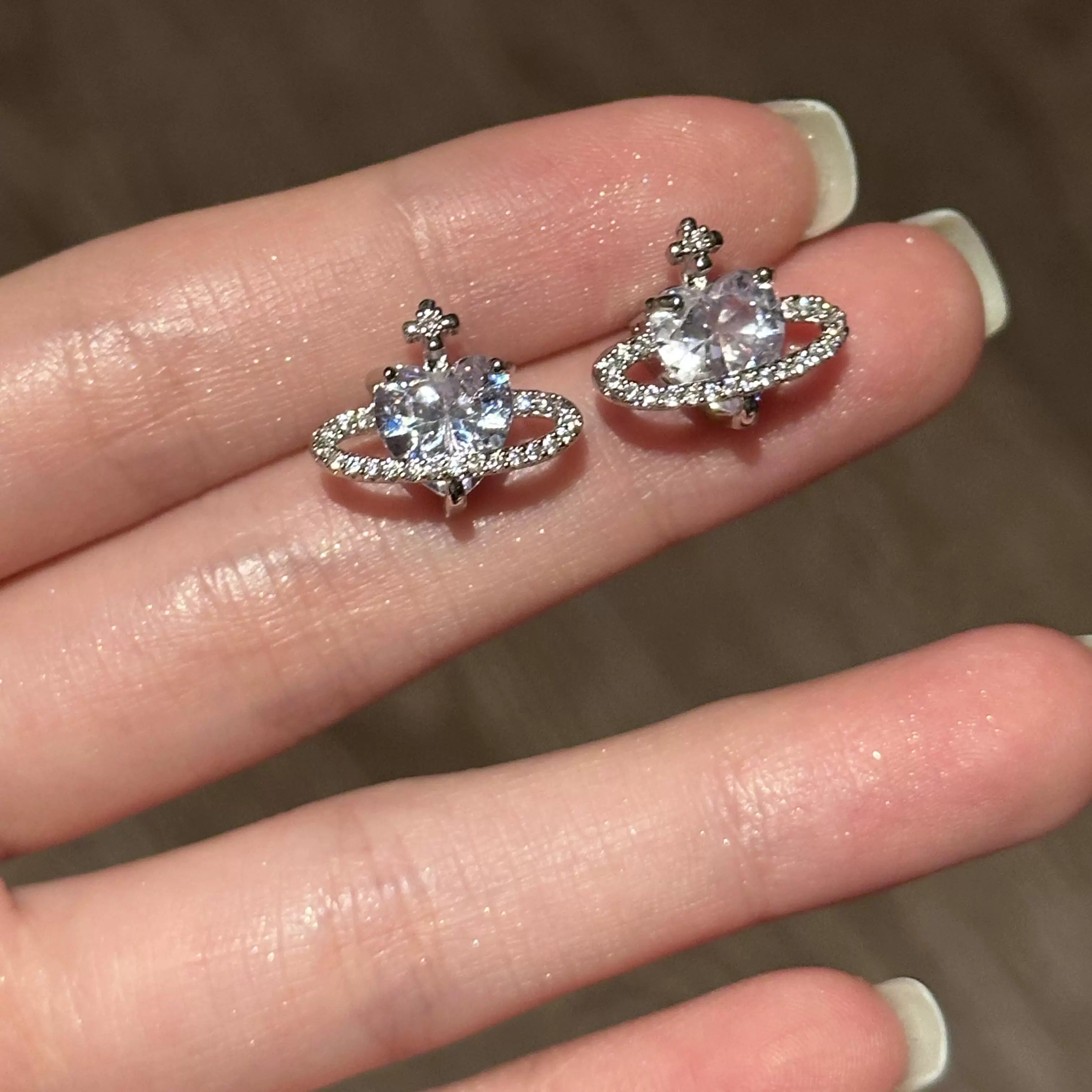 Jordyn Sparkling Heart Planet Studs - Planet Studs