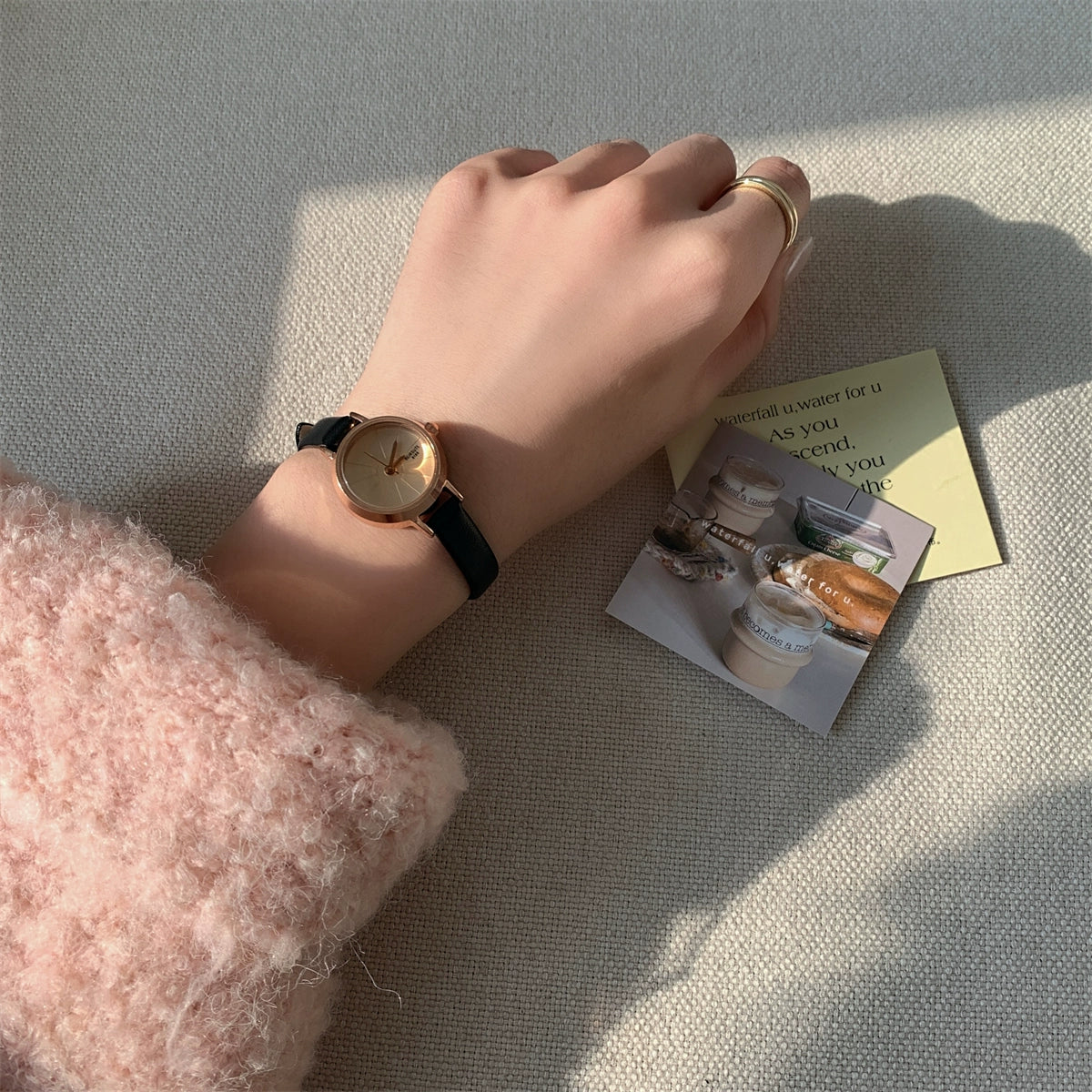 Kenadie Retro Leather Watch - Black Strap Gold Frame Gold Dial [J526SXNI]